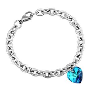 Silvego Dámsky náramok z chirurgickej ocele so Swarovski® Crystals Srdce 14mm Bermuda Blue LSW086B