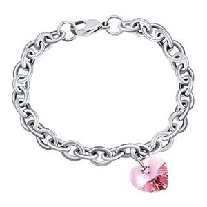 Silvego Dámsky náramok z chirurgickej ocele so Swarovski® Crystals Srdce 14mm Light Rose LSW085B