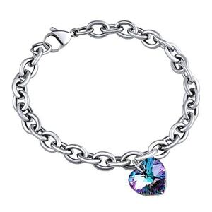 Silvego Dámsky náramok z chirurgickej ocele Srdce 14mm so Swarovski® Crystals Vitrail Light LSW082B