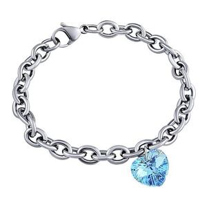 Silvego Dámsky náramok z chirurgickej ocele Srdce 14mm so Swarovski® Crystals Aquamarine AB LSW083B