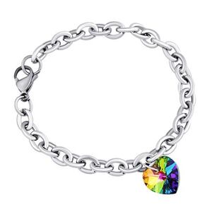 Silvego Dámsky náramok z chirurgickej ocele so Swarovski® Crystals Srdce 14mm Vitrail Medium LSW079B