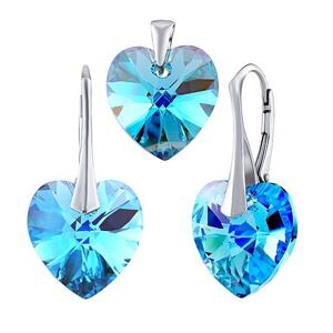Silvego Strieborná súprava Modré Srdce 14mm so Swarovski® Crystals LSW061S