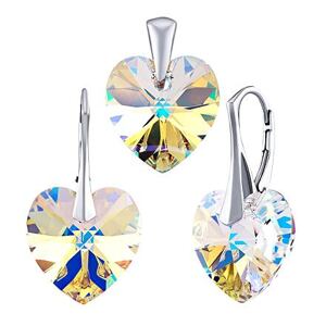 Silvego Strieborná súprava so Swarovski® Crystals SRDCE 14mm AB LSW069S