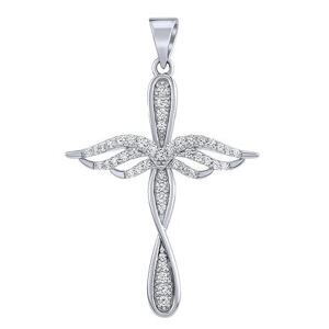 Silvego Strieborný prívesok krížik s anjelskými krídlami Atel s Brilliance Zirconia MW13884P