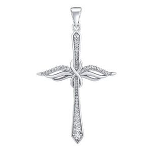 Silvego Strieborný prívesok krížik s anjelskými krídlami Auel s Brilliance Zirconia MW13883P