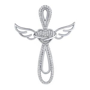 Silvego Strieborný prívesok krížik s anjelskými krídlami Azael s Brilliance Zirconia MW13888P