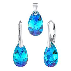 Silvego Strieborná súprava šperkov Jelly v tvare kvapky Swarovski® Crystals Aquamarine - náušnice a prívesok LSW6106SET16AQ
