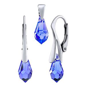 Silvego Strieborná súprava šperkov Jessie v tvare kvapky Swarovski® Crystals tmavo modrá Saphire Blue LSW6000S11BS