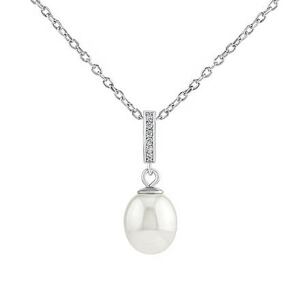 Silvego Strieborný náhrdelník Cassidy s prírodnou bielou perlou 9 mm a Brilliance Zirconia LPS0639NW