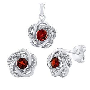Silvego SILVEGO Strieborný set šperkov ROSALYN - náušnice a prívesok s granátom a Brilliance Zirconia JJJS0088GA