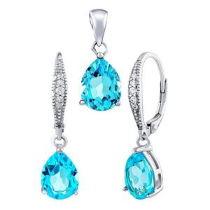 Silvego Strieborná súprava šperkov June s pravým modrým Topazom a Brilliance Zirconia JJJS0591ETSET
