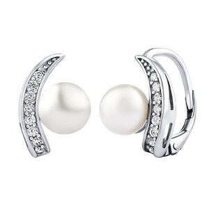 Silvego Strieborné náušnice ADELINA s bielou prírodnou perlou a Brilliance Zirconia LPS0608EKLW