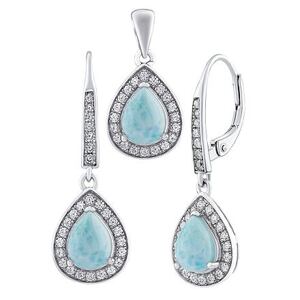 Silvego Strieborná sada šperkov BRISA s pravým Larimarom a Brilliance Zirconia JJJ1141ELRSET
