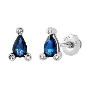 Silvego Diamantové náušnice (0,03 ct) kôstky Artemis so zafírom v bielom zlate DNN4242EGWDBS