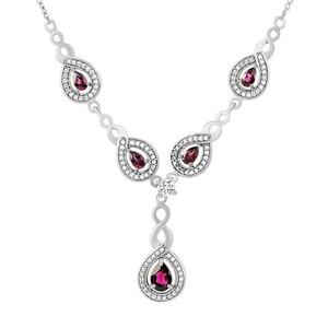 Silvego Luxusný strieborný náhrdelník Nelope s pravými granátmi a Brilliance Zirconia FW0629NGA