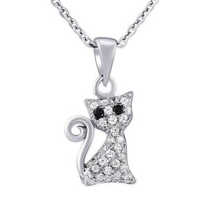 Silvego Strieborný náhrdelník mačka Bessie s čírymi Brilliance Zirconia MW01717N