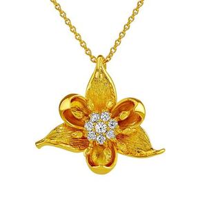 Silvego Strieborný/pozlátený náhrdelník Aini s kvetinou a Brilliance Zirconia 18kt. KRN685NGP