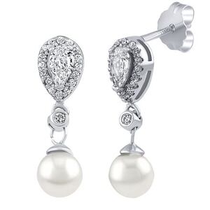 Silvego Strieborné visiace náušnice Dea s bielou prírodnou perlou a Brilliance Zirconia ZT191005EWP