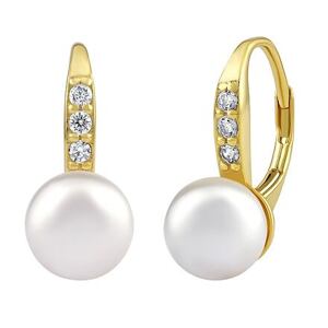 Silvego Strieborné/pozlátené náušnice CASSIDY s bielou perlou Swarovski® Crystals LPS0639ESWWGP