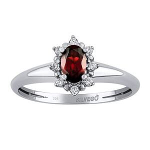 Silvego Strieborný prsteň Lina s prírodným granátom a Brilliance Zirconia JSW3001SGR