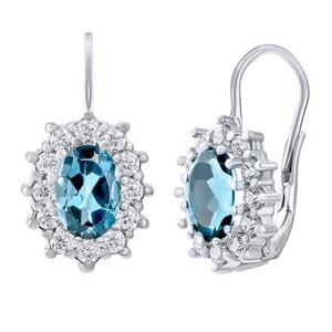 Silvego Strieborné náušnice Kate s prírodným Swiss Blue topazom a Brilliance Zirconia SILVEGOB31571SSBT