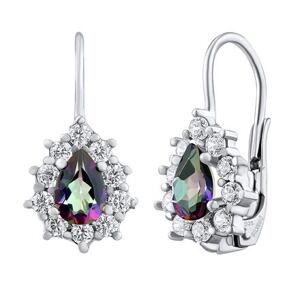 Silvego Strieborné náušnice KRISTIN kvapky s prírodným Mystickým Topazom a Brilliance Zirconia SILVEGOB31866SMT