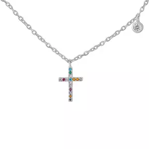 Silvego Strieborný náhrdelník krížik Leonie s farebnými Brilliance Zirconia LPS04165NMC