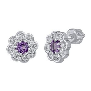 Silvego Strieborné náušnice kôstky Marguerite s prírodným ametystom a Brilliance Zirconia 8 mm SILVEGOB380003SAM