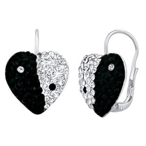 Silvego Strieborné náušnice srdca Jin Jang so Swarovski® Crystals SILVEGOB36014SWA