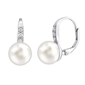 Silvego Strieborné náušnice s bielou perlou Swarovski® Crystals LPSER0639