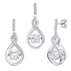 Silvego Strieborná súprava šperkov Amalea s tancujúcim bielym topazom a Brilliance Zirconia MW13380SWT